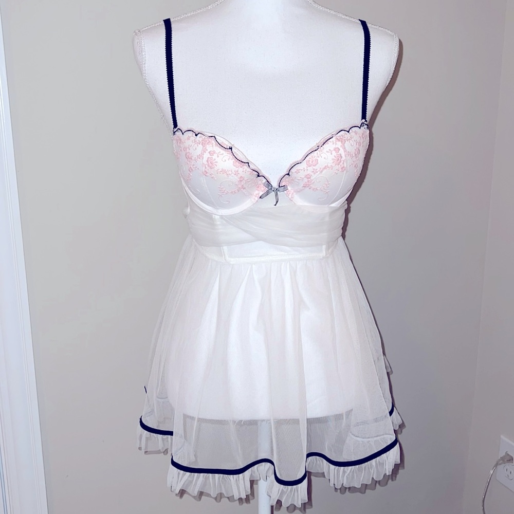Victoria’s Secret mesh sheet lace babydoll lingerie, 34B, white,black,pink